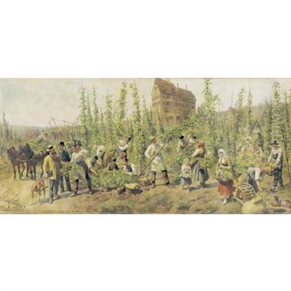 Hop Pickers Oil Painting by Louis Braun