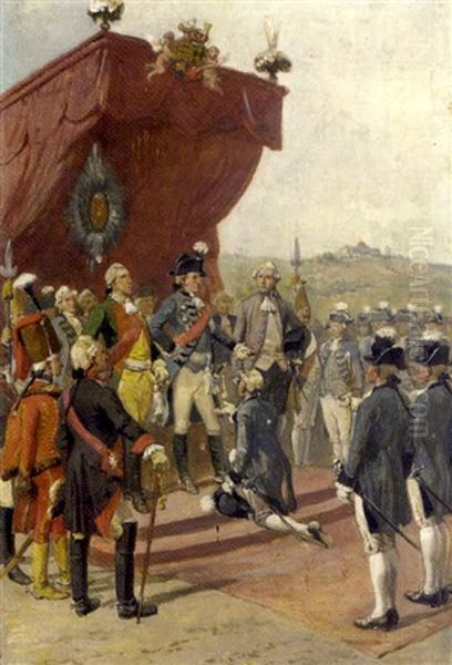 A Military Ceremony Oil Painting by Louis Braun