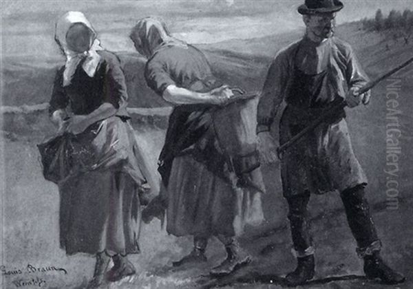 Bauer Und Zwei Magde Auf Dem Feld Oil Painting by Louis Braun