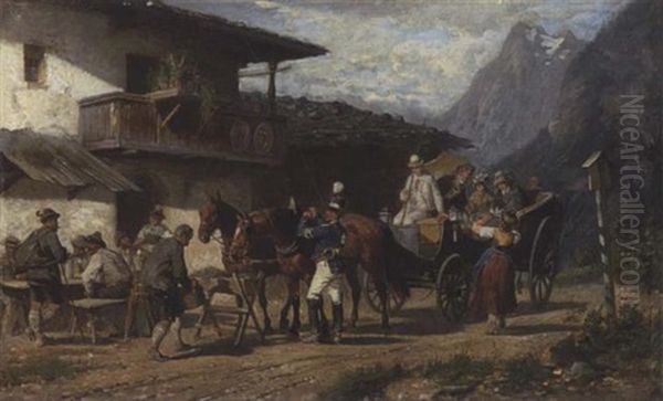 Halt Der Postkutsche Vor Einem Wirtshaus Oil Painting by Louis Braun