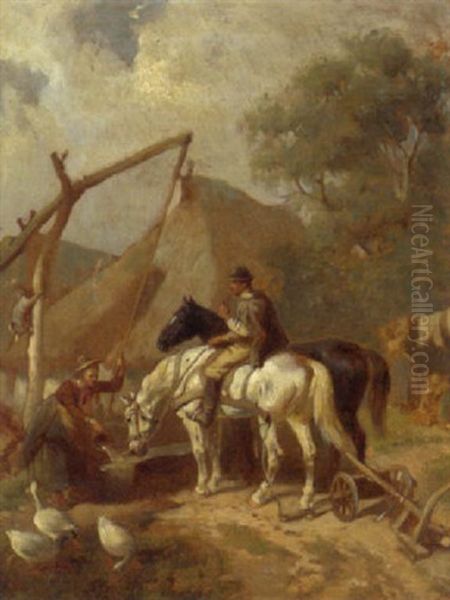 Mecklenburgischer Ackerbauer Am Brunnen Oil Painting by Louis Braun