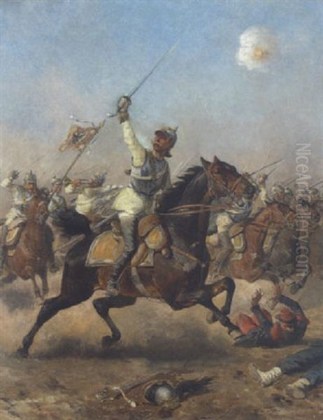 Halberstadter Kurassiere Bei Mars-la-tour Oil Painting by Louis Braun