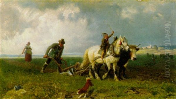 Frankischer Ackerbauer Beim Pflugen Oil Painting by Louis Braun