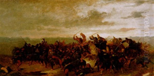 Slaget Mellan De Franska Och Bayerska Armekarerna Oil Painting by Louis Braun