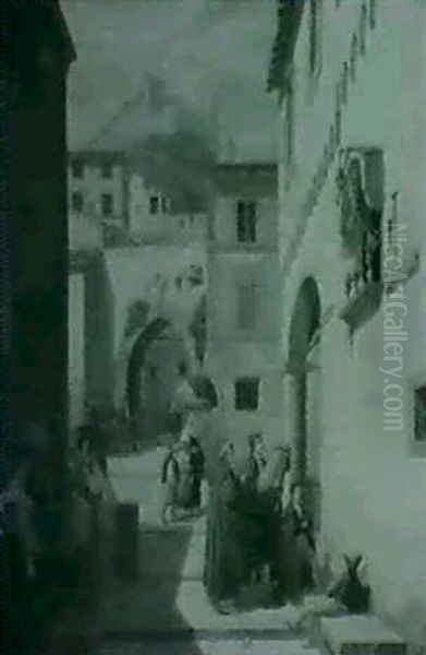 A Street Scene In Rome Oil Painting by Johan Bravo