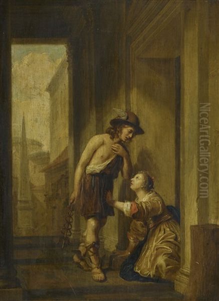 Mercury And Aglauros At The Door Of Herse's Chamber Oil Painting by Jan De Bray