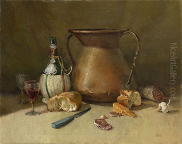 Still Life With Bread And Wine Oil Painting by Osip Emmanuilovich Braz