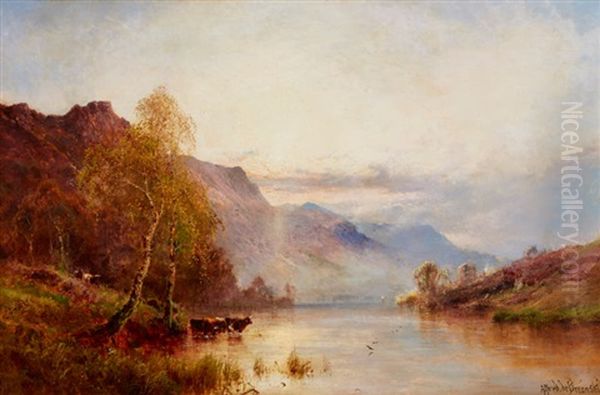 Highlands Cattle Oil Painting by Alfred Fontville de Breanski Jr