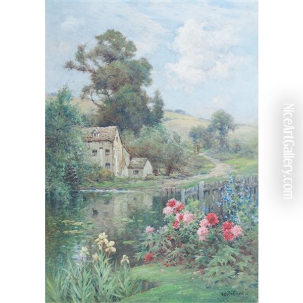 The Mill Pool From The Garden Oil Painting by Alfred Fontville de Breanski Jr
