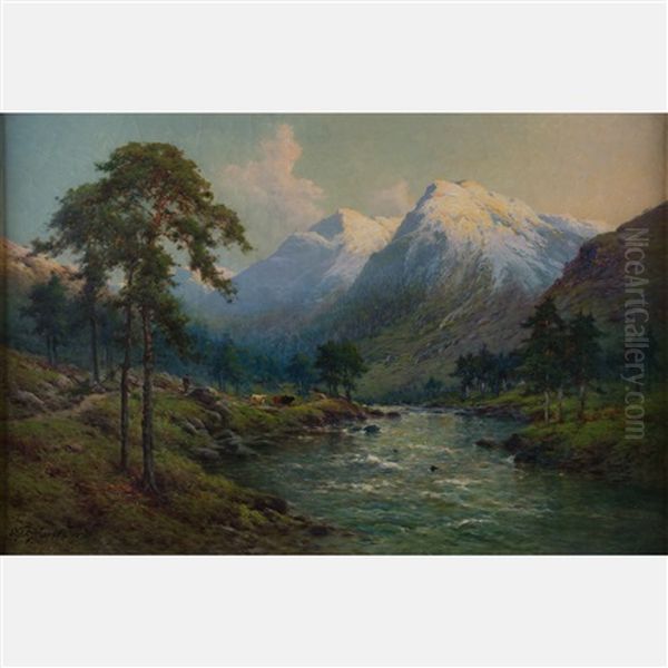 Welsh Landscape Oil Painting by Alfred Fontville de Breanski Jr