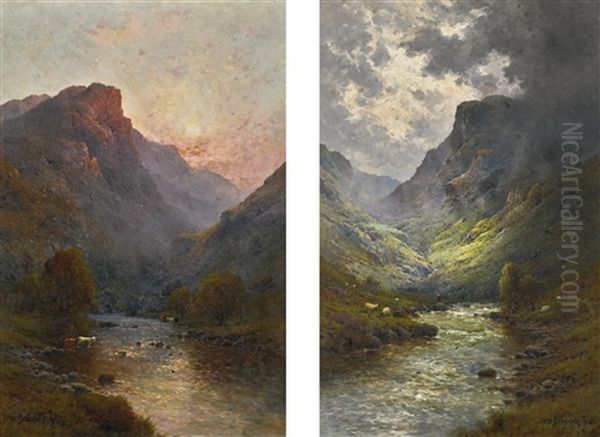 The Slopes Of Ben Venue; Evening Near Dunkeld, A Pair Oil Painting by Alfred Fontville de Breanski Jr