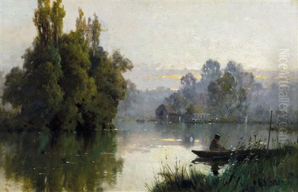 Pangbourne On The Thames Oil Painting by Alfred Fontville de Breanski Jr