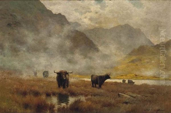 Morning Mist, Loch Achray, Scotland Oil Painting by Alfred Fontville de Breanski Jr