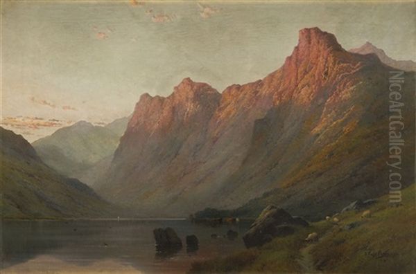 Evening On A Highland Loch Oil Painting by Alfred Fontville de Breanski Jr