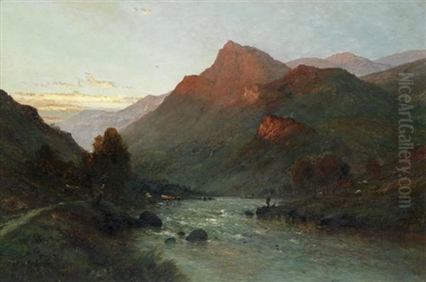 Evening In The Trossachs Oil Painting by Alfred Fontville de Breanski Jr