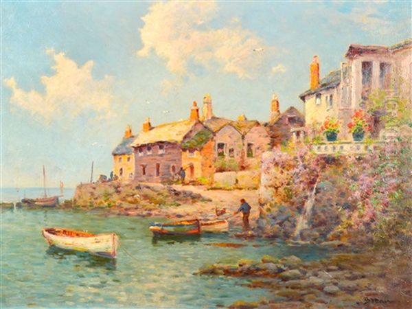 In Mousehole Harbor Oil Painting by Alfred Fontville de Breanski Jr