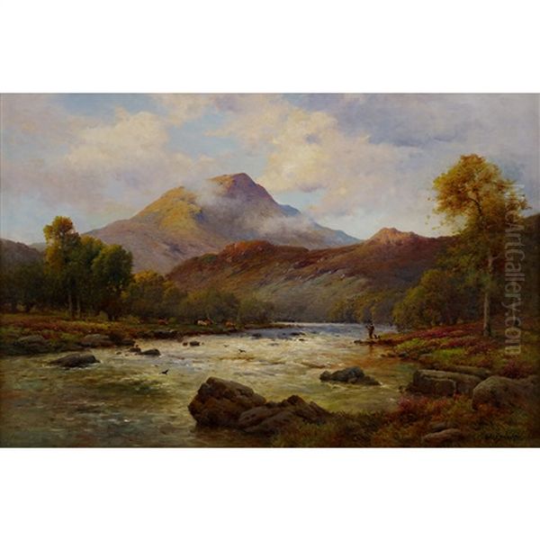 Ben Ledi From The Teith At Callander, Perthshire Oil Painting by Alfred Fontville de Breanski Jr