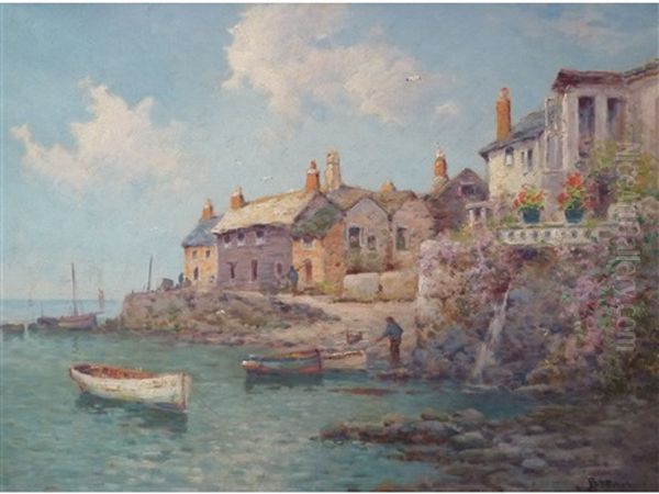 In Mousehole Harbour Oil Painting by Alfred Fontville de Breanski Jr