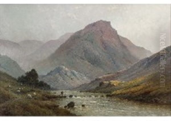 Early Morning On A River In Argyll Oil Painting by Alfred Fontville de Breanski Jr