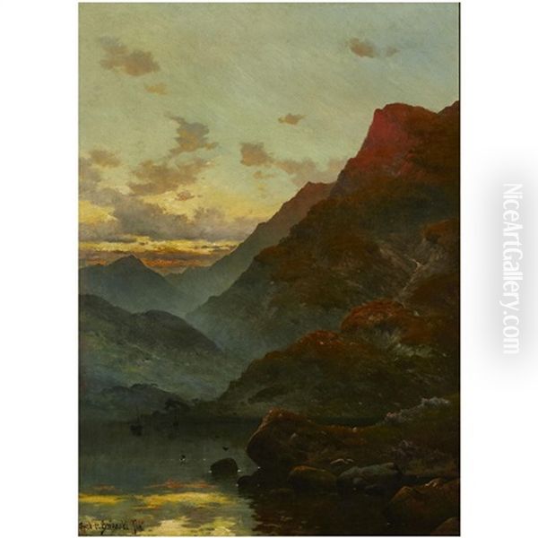 Blea Tarn, N.b. Oil Painting by Alfred Fontville de Breanski Jr