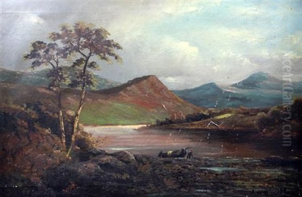 Figures In Scottish Landscapes (pair) Oil Painting by Alfred Fontville de Breanski Jr