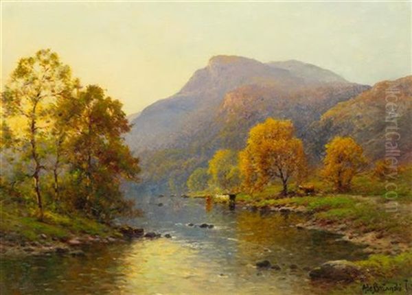 Fall Landscape With Cows Oil Painting by Alfred Fontville de Breanski Jr