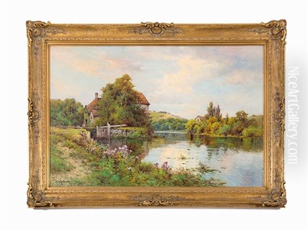 Fladbury Lock On The Avon Oil Painting by Alfred Fontville de Breanski Jr