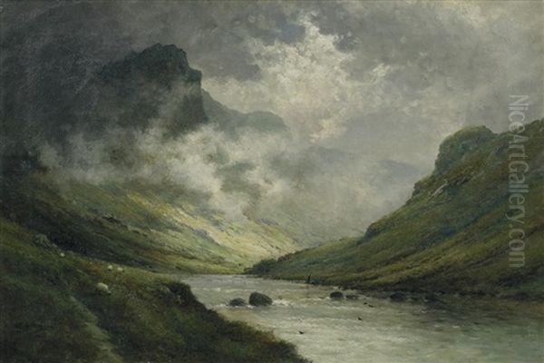 The Bank Of An Argyll River Oil Painting by Alfred Fontville de Breanski Jr