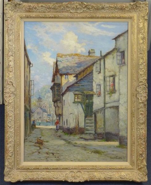 A Street In Looe, Cornwall Oil Painting by Alfred Fontville de Breanski Jr