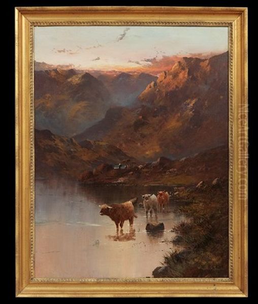 Highland Cattle Oil Painting by Alfred Fontville de Breanski Jr
