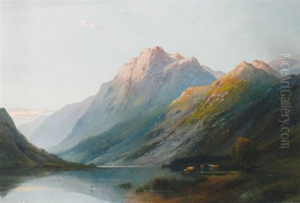 The Borders Of A Highland Loch Oil Painting by Alfred Fontville de Breanski Jr