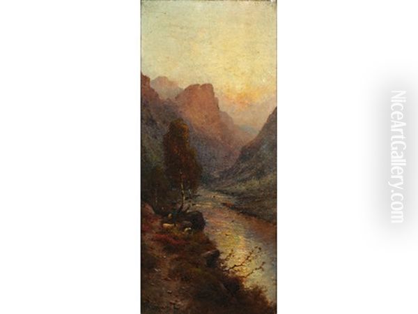 Evening On A Perthshire River; In The West Highlands (pair) Oil Painting by Alfred Fontville de Breanski Jr