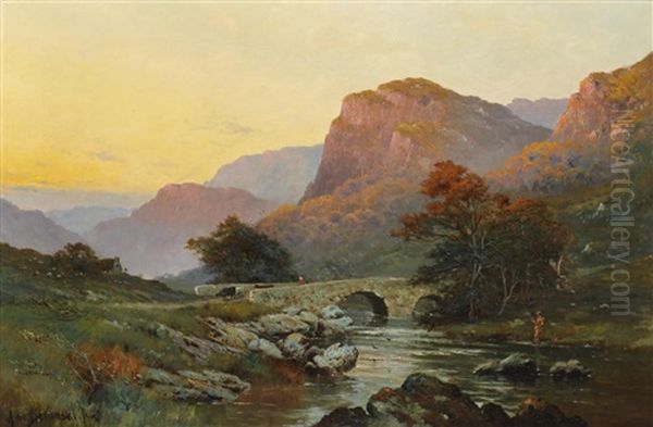 Borrowdale Bridge Oil Painting by Alfred Fontville de Breanski Jr