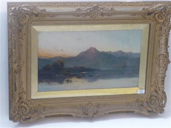 Highland Loch Scene At Sunset Oil Painting by Alfred Fontville de Breanski Jr