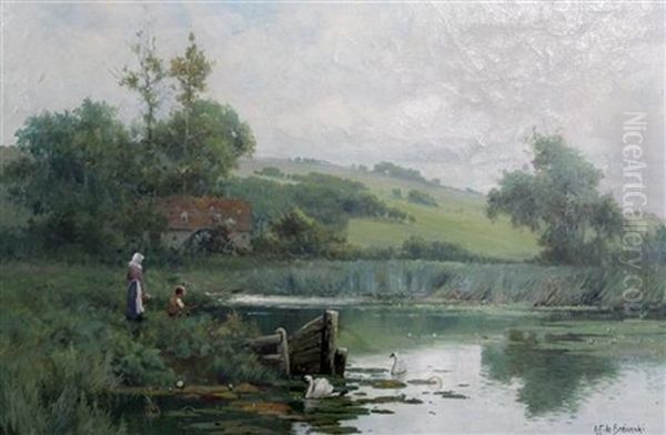 Cleave Mill On The Avon, Worcestershire Oil Painting by Alfred Fontville de Breanski Jr