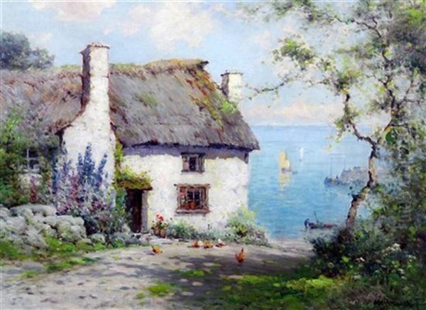 The Harbour Cottage Oil Painting by Alfred Fontville de Breanski Jr