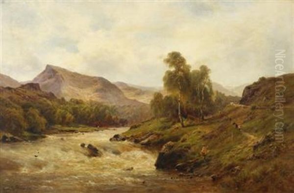 The Falls At The Llugwy, Capel Curig Oil Painting by Alfred Fontville de Breanski Jr