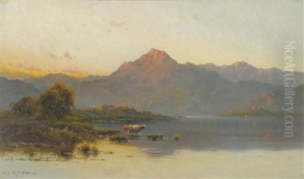 Highland Lock Scene At Sunset Oil Painting by Alfred Fontville de Breanski Jr