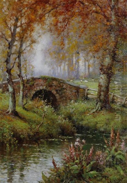 The Bridge At Somersby, Lincolnshire Oil Painting by Alfred Fontville de Breanski Jr