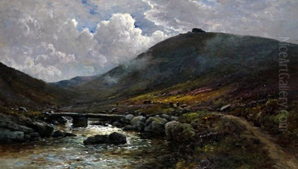 Near Widdecombe, Dartmoor (+ Sunrise Near Princetown, Dartmoor; Pair) Oil Painting by Alfred Fontville de Breanski Jr
