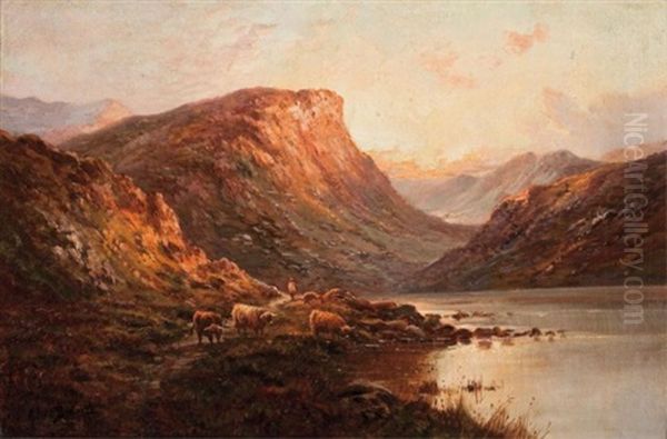 Highland Cattle At Sunrise Oil Painting by Alfred Fontville de Breanski Jr