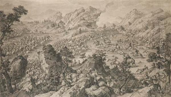 A Battle Scene Oil Painting by Jacques Aliamet