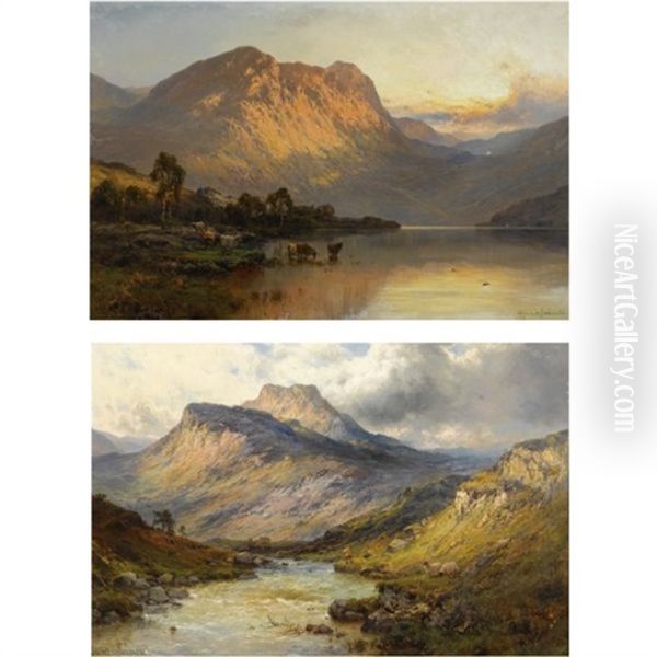 Loch Lomond (+ A Trout Stream Near Stirling; Pair) Oil Painting by Alfred Fontville de Breanski Jr