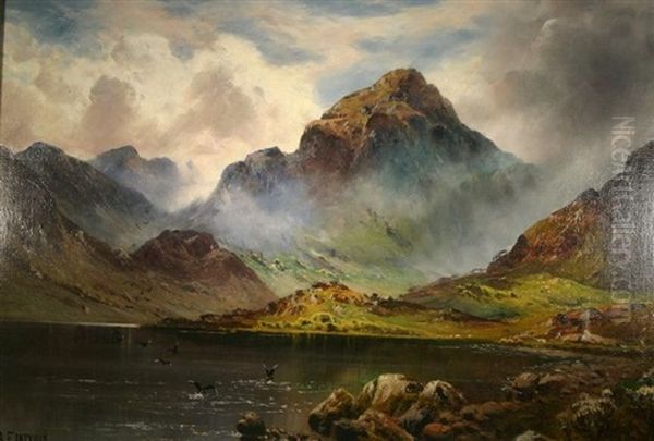 Lake Scene, Ogwen Valley Oil Painting by Alfred Fontville de Breanski Jr