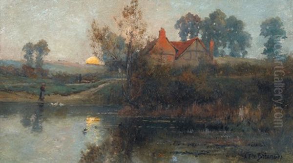 The Village Pond Oil Painting by Alfred Fontville de Breanski Jr