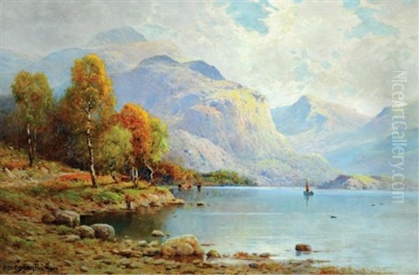 The Shores Of Loch Katrine Oil Painting by Alfred Fontville de Breanski Jr
