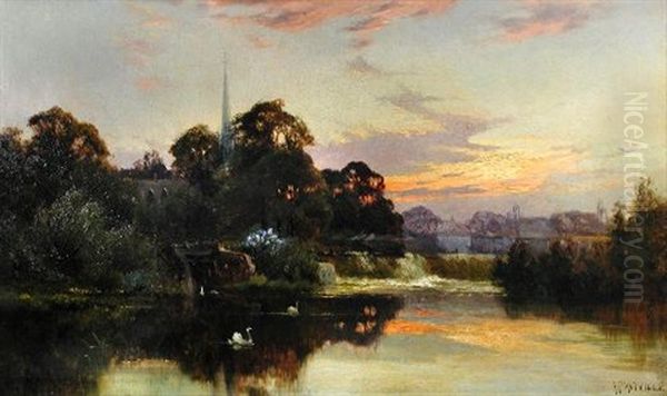 Sunset, Stratford-on-avon Oil Painting by Alfred Fontville de Breanski Jr