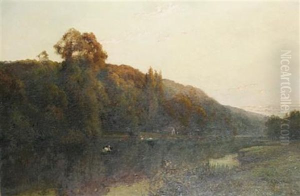 Cliveden Woods At Sunset Oil Painting by Alfred Fontville de Breanski Jr