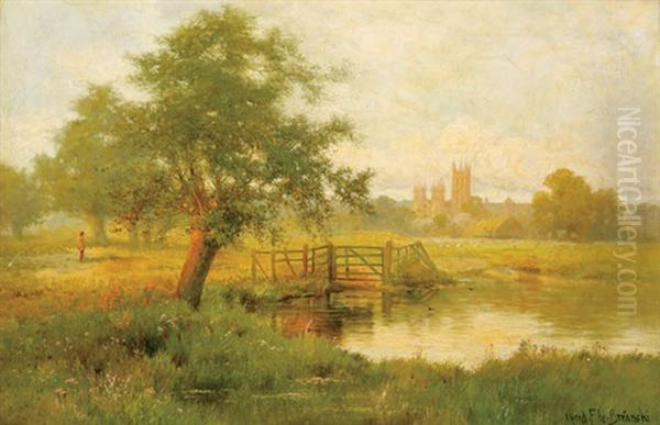 A Summer Evening Oil Painting by Alfred Fontville de Breanski Jr