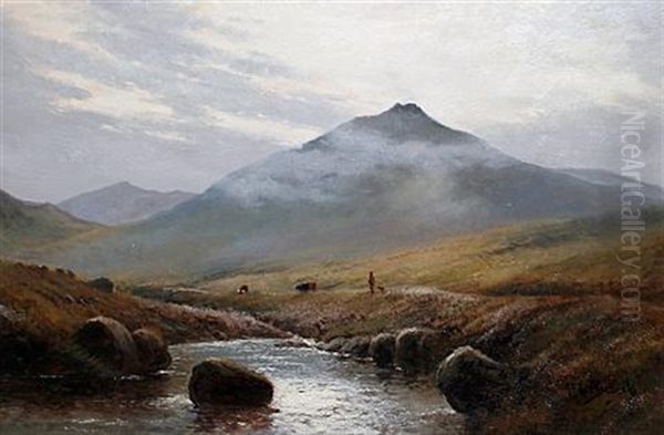On The River Lyd, Dartmoor Oil Painting by Alfred Fontville de Breanski Jr